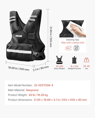 VEVOR Adjustable Weighted Vest, 4-10lbs/20-32lbs/24-40lbs/40lbs Comfortable X-Shape Body Weight Vest Set with 6/8 Weight Packs and Reflective Stripe, for Men Women, Workout Equipment for Strength Training Running Jogging - size: 24-40 lbs