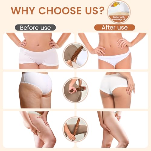 Guasha Wood Massage Stick Tools Wooden Therapy Scraping Lymphatic Drainage Massager, Double Row 20 Beads Point Treatment Gua Sha Tools, Stomach Cellulite Massager, Myofascial Release Tool