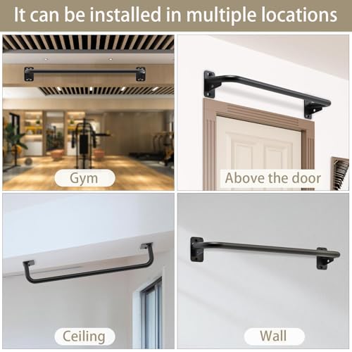 Pull Up Bar Wall Mount 440 LBS Capacity Doorway Chin Up Bar Multifunctional Steel Chinup Bar with with Resistance Band Hooks for Indoor Home Gym Garage - color: Single Grip Pull Up Bar