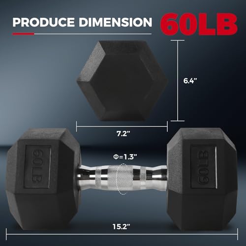 RitFit Rubber Coated Hex Dumbbell Set with Rack, 5-780LB for Home Gym Strength Training, Anti-Slip Knurled Handle, Hexagon Anti-Roll, Heavy-Duty Storage Rack - style: 2 X 60 LBS