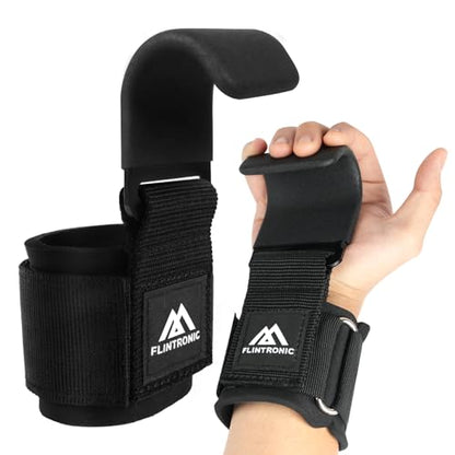 Flintronic Weight Lifting Hooks, Unisex Non-Slip Rubber Coated Grips, 8mm Neoprene Wrist Support, Gym Training, Powerlifting, Deadlift