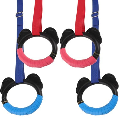 Happyyami ’s Adjustable Gymnastics Rings Set with Sturdy Plastic Rings and Adjustable Straps, 2 Pairs (1m Blue and Red), Indoor Fitness Equipment for Pull-ups and Gymnastics Training at Home