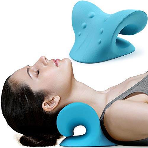 RESTCLOUD Neck and Shoulder Relaxer, Cervical Traction Device for TMJ Pain Relief and Cervical Spine Alignment, Chiropractic Pillow Neck Stretcher (Blue) - color: Blue