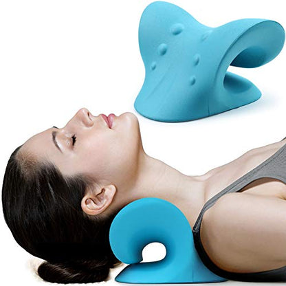 RESTCLOUD Neck and Shoulder Relaxer, Cervical Traction Device for TMJ Pain Relief and Cervical Spine Alignment, Chiropractic Pillow Neck Stretcher (Blue) - color: Blue
