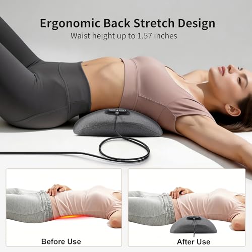 Lower Back Massager, with Heat and Vibration | 3-In-1 Stretch & Massage, Adjustable Modes, Memory Foam Lumbar Pad for Daily Relaxation, Fits Most Chairs, Sofas & Beds