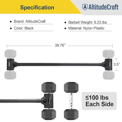 Dumbbell to Barbell Converter, Transform Dumbbells to Barbell Bar, Dumbbell Barbell Converter for Home Gym, Adjustable to 200 lb Capacity