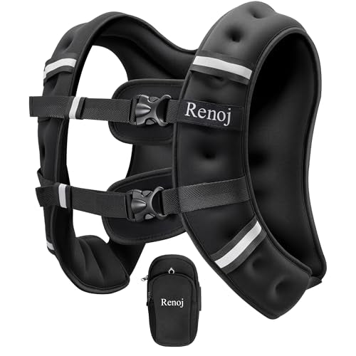 Renoj Weighted Vest for Women Men: Available in 6lb/8lb/10lb/11lb/12lb/14lb/16lb/20lb Fixed Weights for Walking, Running, Training, Exercise, Weight Loss - With Reflective Strips and Storage Pocket - color: Black, size: 20LB