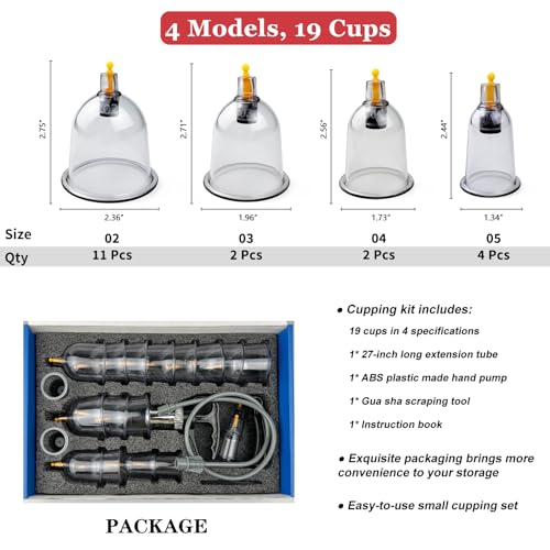 Cupping Set, 19 Cups Cupping Kit for Massage Therapy, Cupping Therapy Set with Pump for Back Massage, Pain Relief, Physical Therapy - size: 19 Cups
