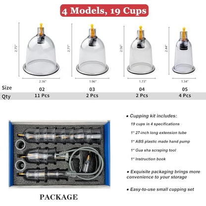 Cupping Set, 19 Cups Cupping Kit for Massage Therapy, Cupping Therapy Set with Pump for Back Massage, Pain Relief, Physical Therapy - size: 19 Cups