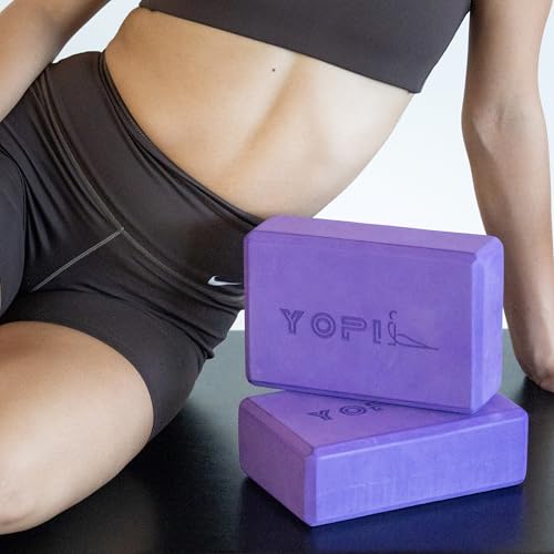 Yoga Blocks 2 Pack, Purple Foam Yoga Blocks for Women, 3 x 6 x 9 Inch Supportive EVA Blocks for Yoga, Pilates, Stretching & Meditation, Non-Slip Lightweight Blocks for Balance, Stability & Flexibility