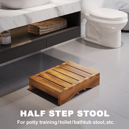 Wooden Platform Step Stool, 3.5" Height Acacia Wood Steps for Outdoor Use, Non-Slip Prefab Porch Steps for Outside, One Step Bed Platform for Adults and Elderly