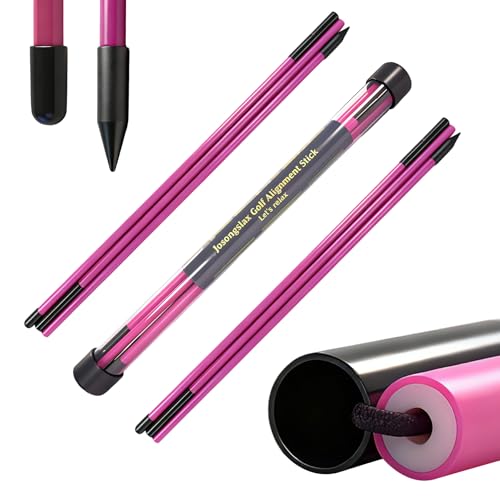 Golf Alignment Sticks, 2 Pack Plastic 49" Collapsible Alignment Stick Golf Practice Rods Aid for Aiming, Putting, Swing Trainer, Posture Corrector with Tube Case, Golf Training Equipment - color: Pink