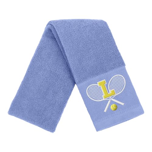 Tennis Towel,Tennis Gift for Men, Women,Lovers,13”x 43” Cotton Embroidered Tennis Towels (Blue, Initial-L) - color: Blue, size: Initial-L