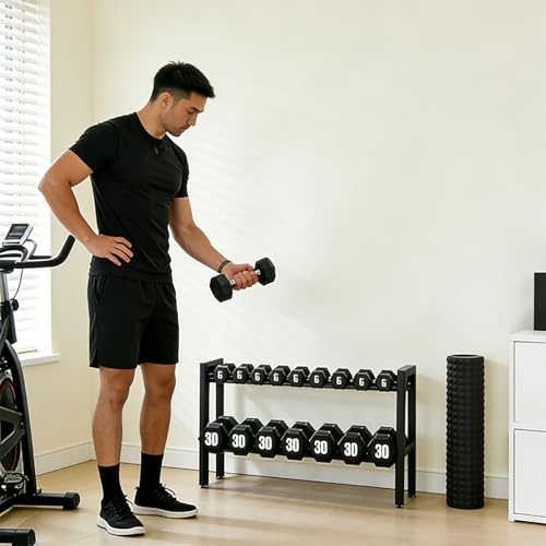 Dumbbell Storage Rack, Weight Rack for Dumbbells, 2 Tier Adjustable Kettlebell Rack Shelf Weight holder for Home Gym Heavy-Duty Space-Saving (Rack Only)