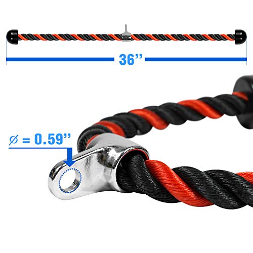 Yes4All Deluxe Tricep Rope Cable Attachment, 27 & 36 inch with 4 Colors, Exercise Machine Attachments Pulley System Gym Pull Down Rope with Carabiner - color: F. 36" Red Black