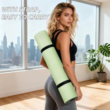 ILILI 10mm Extra Thick, TPE Yoga Mat, 76×28 Inch Extra Long, Carrying Strap - color: Matcha Green+Black