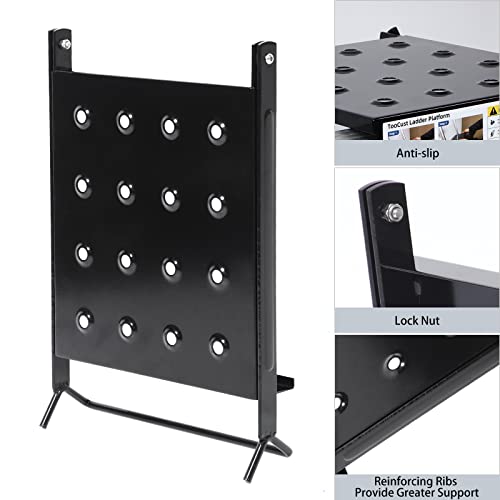 Ladder Platform, 400 lbs Capacity Ladder Step & Work Platform - Heavy Duty Anti-Slip Extension Ladder Standing Surface & Tool Tray, Stable Safety Attachment for Painting & Repairing (Black)