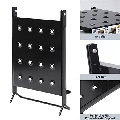 Ladder Platform, 400 lbs Capacity Ladder Step & Work Platform - Heavy Duty Anti-Slip Extension Ladder Standing Surface & Tool Tray, Stable Safety Attachment for Painting & Repairing (Black)