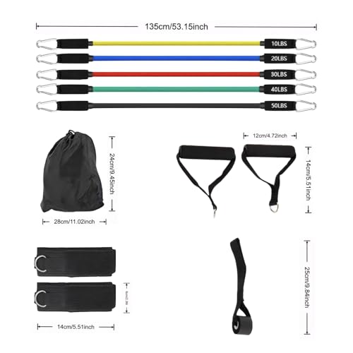 Resistance Bands Workouts Set for Men and Women with Handles - Heavy Duty 150lbs, 11 Piece Elastic Tube Kit for Gym & Home, Strength Training, Yoga, Pilates Therapy for Legs, Chest Power Systems