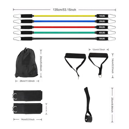 Resistance Bands Workouts Set for Men and Women with Handles - Heavy Duty 150lbs, 11 Piece Elastic Tube Kit for Gym & Home, Strength Training, Yoga, Pilates Therapy for Legs, Chest Power Systems