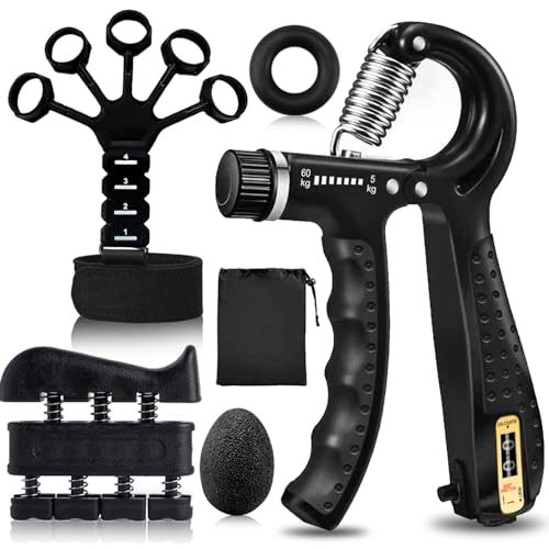 Grip Trainers, Including Forearm Strengtheners, Finger Trainers, Mechanical Counting Grips, Grip Balls, Hand Grippers, Strengthening Devices for Strength Training, Grip Improvement and Hand Exercises (5-Pack)