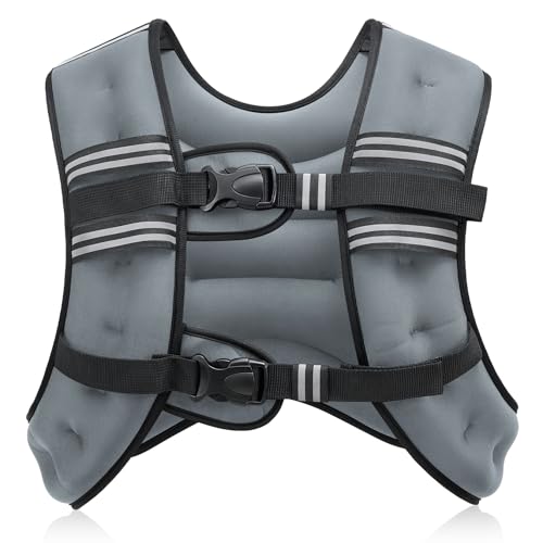 ZELUS Weighted Vest, 6lb/8lb/12lb/16lb/20lb/25lb/30lb Weight Vest with Reflective Stripe for Workout, Strength Training, Running, Fitness, Muscle Building, Weight Loss, Weightlifting - color: Grey, size: 16lb