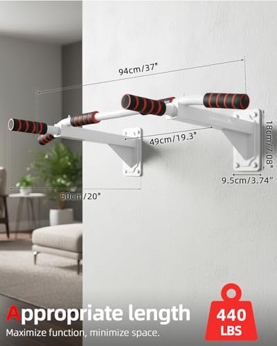 Abahub Wall Mounted Pull Up Bar,440lbs Multi-Grip Chin-Up Bar for Home Gym - color: White