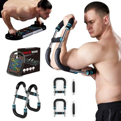 Push Up Board with Twister Arm Exerciser, Portable Foldable 20 in 1 Push Up Bar at Home Gym & Adjustable Spring Workout Bar, Forearm Triceps Chest Enhanced Exercise Strengthener