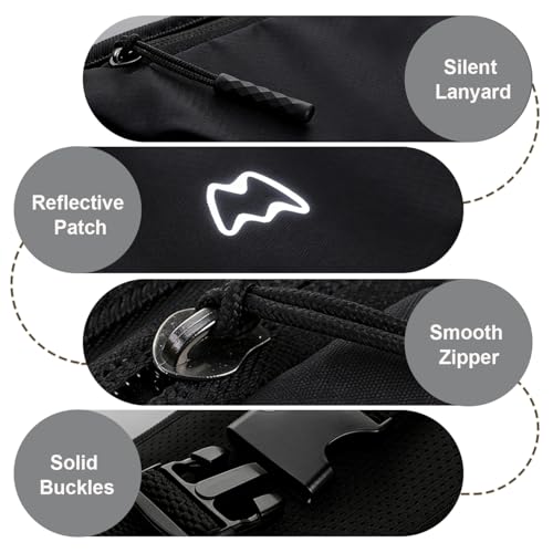 Simptech Running Belt Bag - Lightweight Reflective Waist Fanny Pack for Men Women, Quick-Dry 3-Pocket Running Gear with Phone Holder for Hiking Cycling Travel Essentials (Black)