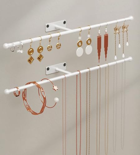 Wall Hanging Jewelry Organizer 12.6", Screw Included, White 2-Pack - color: White, size: 2 Pack