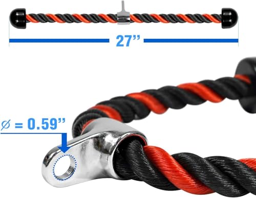 Yes4All Deluxe Tricep Rope Cable Attachment, 27 & 36 inch with 4 Colors, Exercise Machine Attachments Pulley System Gym Pull Down Rope with Carabiner - color: D. 27" Red Black