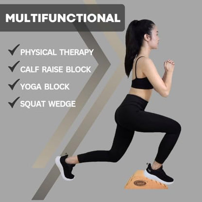 2025 NEW LARGER and Improved quality ECO-Friendly HIGHEST DENSITY Cork Squat Wedge Block Heel Calf Raise Platform NON-SLIP Slant Board Ramp Fitness Workouts Yoga Weightlifting exercise BAND 3 PIECES