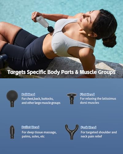2-in-1 Detachable Massage Gun with Extension Handle, Back Massager for Pain Relief Deep Tissue, Handheld Muscle Massager for Neck Arm Shoulder Lower Back Thigh Waist,Gifts for Women Men,Grey