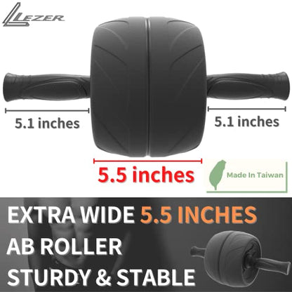 Ab Roller Wheel, Abdominal Workout, Extra Wide 5.5", Exercise Wheel, Home Gym Fitness Equipment, Core Strength, Muscle, Thick Knee Pad, Made In Taiwan Black