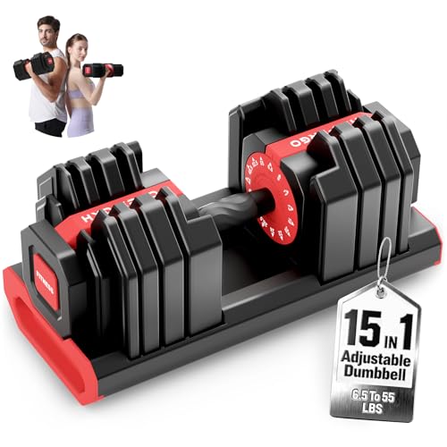 HXD-ERGO 15 in 1 Adjustable Dumbbell Weight, 1-Second Quick Change Weights, 55/110 LBS Free Weights with Anti-Slip Grip & Secure Lock, Space-Saving Home Gym Equipment for Men Women Full Body Workout - color: 55LBS, style: Single