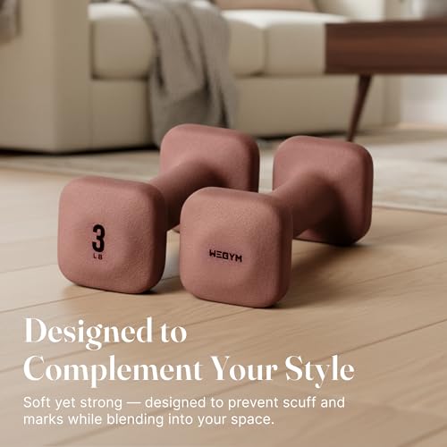WeGym SafeGrip Square Dumbbells with Anti Slip Handles, Aesthetic Free Weights for Home Workouts, Stable Design Prevents Rolling during Floor Exercises - color: Rose, style: 3LB Pair