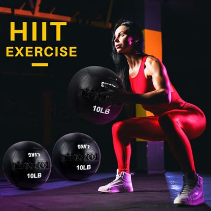 Lunmon Soft Wall Medicine Ball for Exercise Fitness Slam Weighted Med Ball with Non Slip Grip for Slamming Workout Strength Conditioning Core Training Lunge and Partner Toss