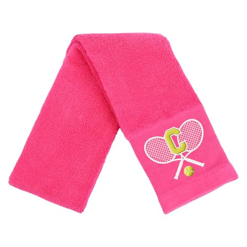 Tennis Towel,Tennis Gift for Men, Women,Lovers,13”x 43” Cotton Embroidered Tennis Towels (Pink, Initial-C) - color: Pink, size: Initial-C