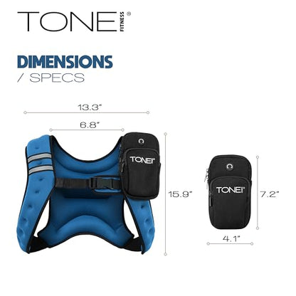 TONE Fitness 8LB Weighted Vest – Women’s & Men’s Workout Vest with Phone Pouch, Reflective Strips & Adjustable Fit for Walking, Running, Cardio & Strength Training | Gray/Blue - color: Blue