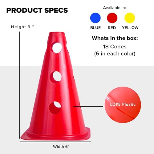 GSi Hurdle Training Cones | Multi Pack Sets | Dual Purpose Agility Cones with Holes | Ideal for Soccer, Kids, Dog, and Sports Training - style: 9" with Hole - 18 Pack
