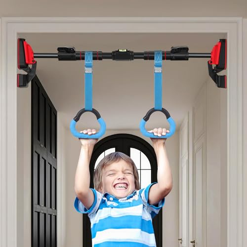 Vaguelly Gymnastic Rings Set with Adjustable Straps, 1m Blue Pull up Rings for ’s Strength Training and Indoor Fitness Equipment