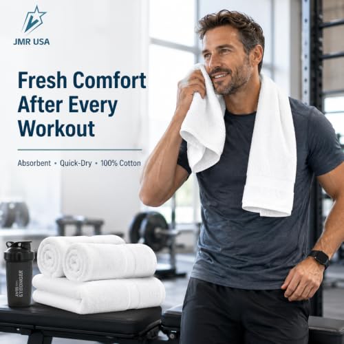 White Cotton Bath Towels 12-Pack (22x44), Lightweight Quick-Dry Gym & Pool - color: White-12 Pcs, size: 22X44