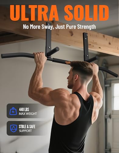 Joist Mount Pull Up Bar, Wall Chin Up Bar Ceiling Mount for Beams, Heavy Duty Steel Construction, Home Gym Workout Equipment -Patent Pending - color: Joist Mounted for 8-9ft Beams, Standard Grip