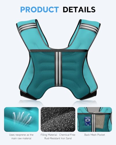Weighted Vest for Men Women, 6/8/12/16/20/25lbs with Detachable Phone Pouch - color: Blue, size: 8LB