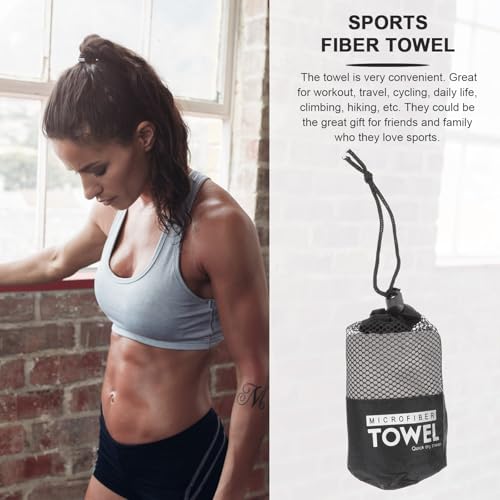 Healifty Quick-Drying Sports Towel 40x80cm Superfine Fiber Travel Gym Towel with Breathable Mesh Bag for Outdoor Fitness and Camping Use