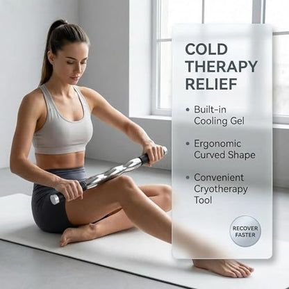 Deep Tissue Massage Stick - Cold Therapy Tool with Steel Ice Roller for Muscle Relief, Portable Gel Roller for Neck, Back, Leg & Lower Body Recovery, Effective Inflammation & Pain Relief