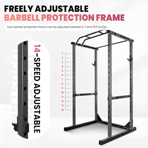 1200 LBS Power Rack Home Gym, 44.3'' x 45.6'' x 81.5'' Versatile Power Cage, Squat Rack with More Training Accessories, Multi-Grip Pull-Up Bar, Adjustable Safety Bars for Home Gyms (Black)