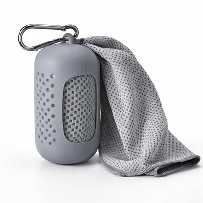 Cooling Towel with Clip Case – Quick-Dry Neck Wrap for Sports, Beach Tote Bags, Gym, Travel & Outdoor Heat - color: Black