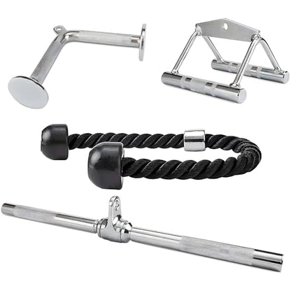 Fitvids Cable Attachment Set 800LB LoadCapacity Tricep Rope, Row Handle, StraightBar, V Bar Commercial Grade Cable MachineAccessories for Home Gym Workouts - size: 4-Piece Set-Chrome