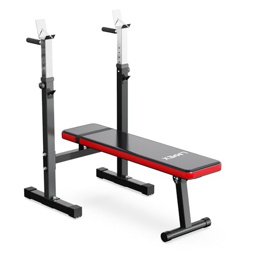 Adjustable Weight Bench Press with Squat Rack Folding Multi-Function Dip Station for Full Body Workout Home Gym Strength - color: RED+BLACK, size: M1(BENCH ONLY)